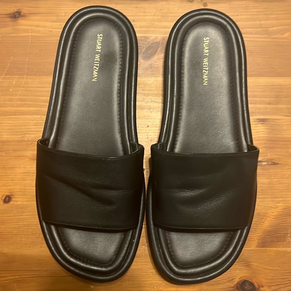 Black Stuart Weitzman leather slides